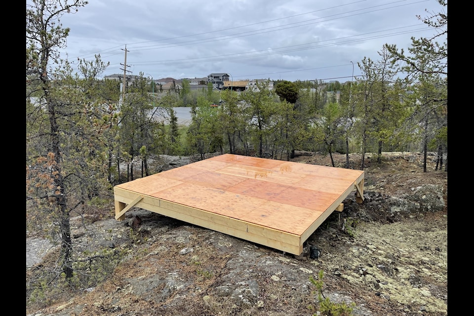 A look at the deck that has been built across the road from the Niven Gate sign on 48 Street. 