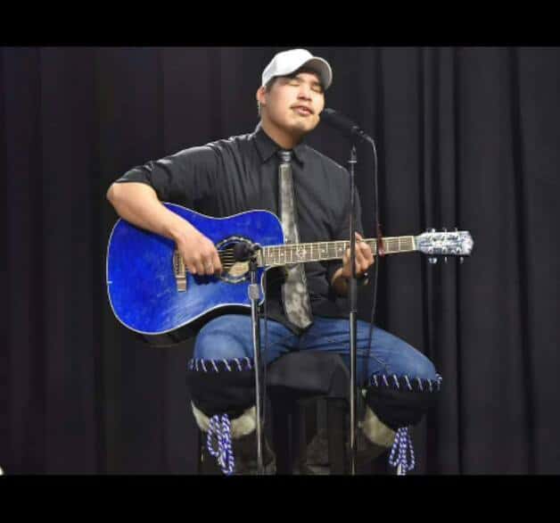 Kuuri Panika of Rankin Inlet performs on the APTN television Inuit-language current-events talk show Qanuq Isumavit earlier this year. photo courtesy Kuuri Panika