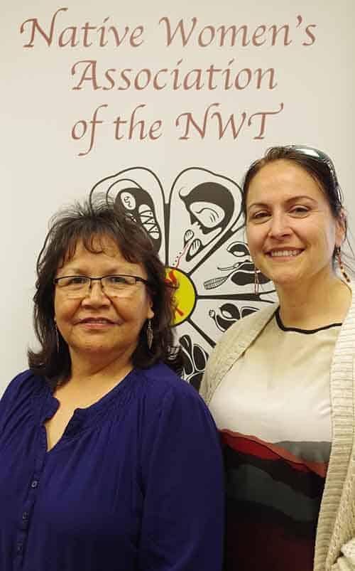 Marie Speakman, left, and Yvonne Doolittle share a smile at a sharing circle organized by the Native Women's Association of the NWT on May 31 in Yellowknife. Speakman, a long time victim service worker and advocate for victims of crime and violence, put together the circle. It is part of Victims and Survivors of Crime week, which wrapped up June 3. Emelie Peacock/窪蹋勛圖厙 Photo