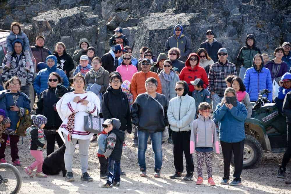 Cape Dorset residents gather for the grand opening ceremony outside the Kenojuak Cultural Centre and Print Shop on Sept. 5. 