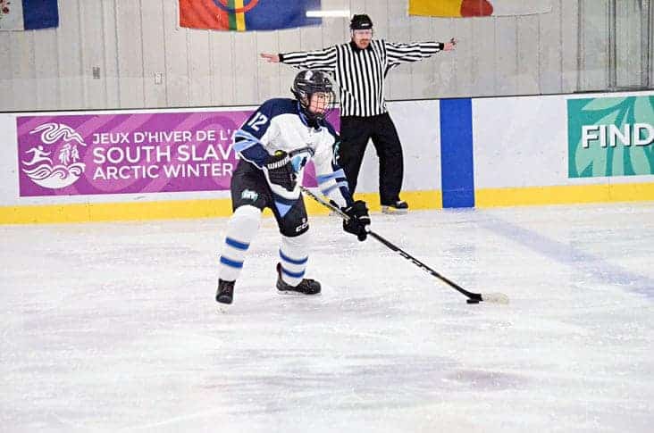 McKinley Talbot, seen during the 2018 Arctic Winter Games in Hay River this past March, is part of the Yukon Rivermen, a new team formed by players from Yellowknife and Whitehorse that will play bantam AAA hockey all season long. James McCarthy/ºÚÁϳԹÏÍø photo.