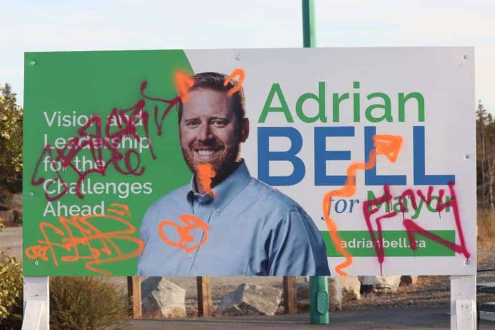 A campaign sign for Adrian Bell was vandalized over the weekend. Dylan Short/NNSL photo