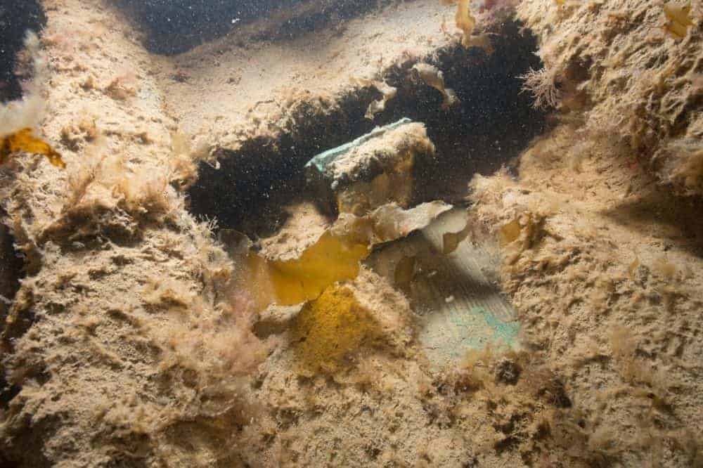 A portion of the Erebus wreckage lying on the Arctic Ocean floor. Divers retrieved nine artifacts from the site this summer. photo courtesy of Parks Canada