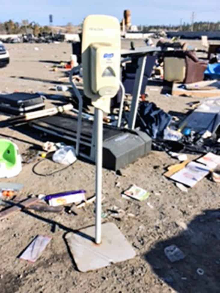 Our columnist found a hand sanitizer dispenser, complete with stand, at the Yellowknife dump. Photo courtesy of Walt Humphries.