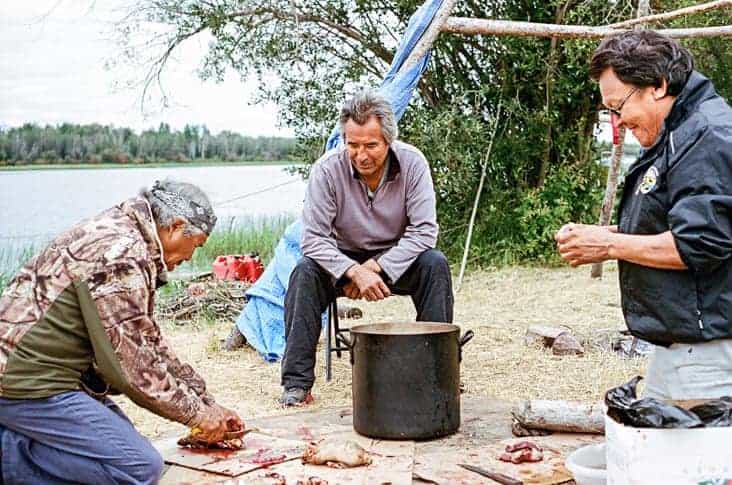 Edéhzhíe is host to abundant wildlife, clean water and holds important cultural value for surrounding First Nations. From left to right: Elder Henry Sabourin, Dehcho Guardian Steven Nadli, and former Grand Chief Herb Norwegian. Photo courtesy of Kali Spitzer.
