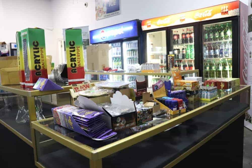 Cannabis paraphernalia was being unboxed Tuesday afternoon at the uptown Liquor Shop. Ed Eggenberger, the shop's owner says while the display was a work in progress, the store will be ready to go for cannabi
