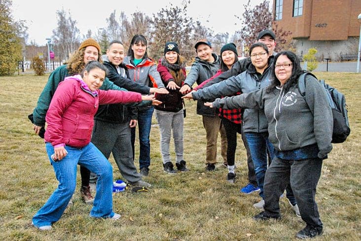 A group of 10 people in the recreation field from around the NWT descended upon Yellowknife to take part in the 窪蹋勛圖厙 Recreation Leadership course, run by the Department of Municipal and Community Affairs' School of Community Government. They are, clockwise from left, Jennifer Zoe of Behchoko, Emma Eggertson of Tulita, Loyal Oskenekisses of Wrigley, Stephanie Peterson of Fort McPherson, Heather Sanderson of Lutsel K'e, Tyler Jumbo of Sambaa K'e, Carla Kenny of Deline, Tyler Auger of Sambaa K'e, Victoria Wedawin of Whati and Angela Ruben of Paulatuk. James McCarthy/窪蹋勛圖厙 photo.