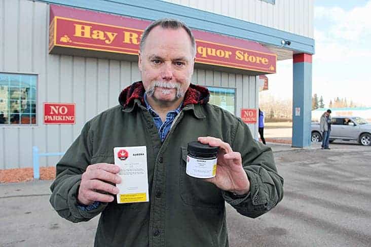 Brad Boudreau was the first person to buy legal cannabis at the Hay River Liquor Store when it became legal in Canada on Oct. 17. Paul Bickford/NNSL photo.