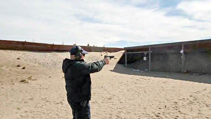 Robert Anderson gets some target practice in at the Yellowknife Shooting Range. photo courtesy of Robert Anderson