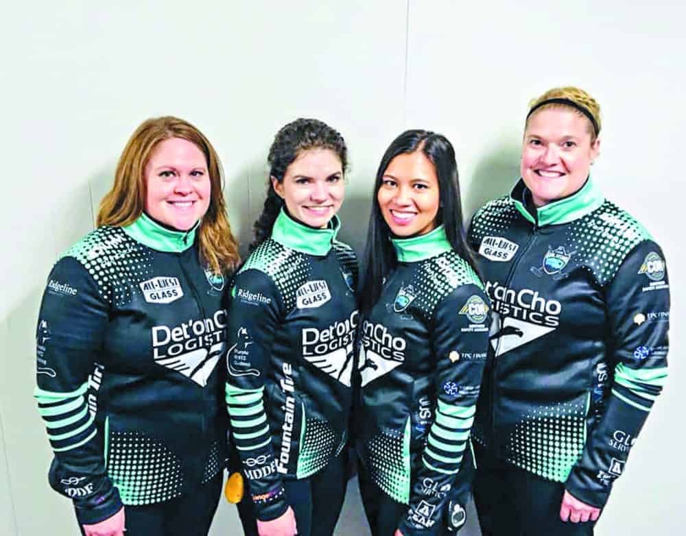 Kerry Galusha, left, stands with the rest of her teamSarah Koltun, Brittany Tran and Shona Barbour during a world cup tour event earlier this year. photo courtesy of Team Galusha