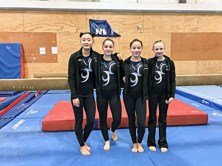 Jade Ko, left Maggie Carson, Emma Leathem, Lindsey Woodford will travel to Red Deer as the Team NT gymnastics team at the 2019 Canada Winter Games. photo courtesy of John Tram