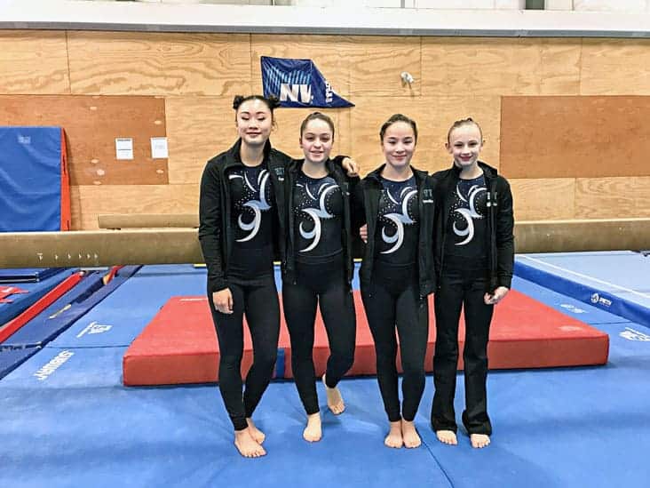 Jade Ko, left Maggie Carson, Emma Leathem, Lindsey Woodford will travel to Red Deer as the Team NT gymnastics team at the 2019 Canada Winter Games. photo courtesy of John Tram