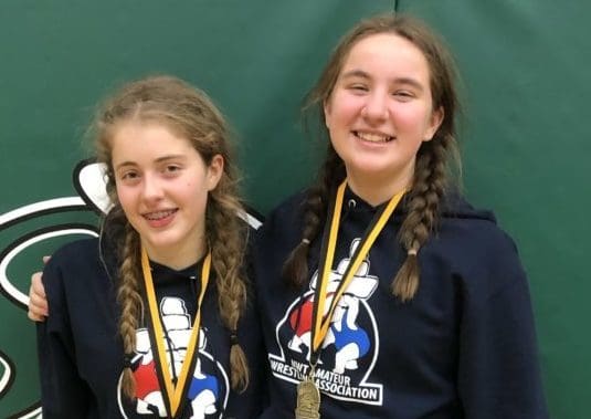 Ava Applejohn, left, and Kaitlyn Stewart each won gold in their respective divisions at the Northern Lights Tournament in Grande Prairie, Alta., over the weekend. photo courtesy of Don Reid