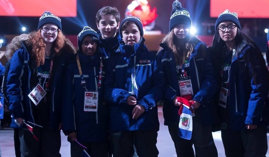 The table tennis team of Gracie Brennan, left, Nikhilesh Gohil, Conner McKay-Ivanko, David Dragon, Monika Kunderlik and Shannan Bonnetrouge gave Team NT its first win of the 2019 Canada Winter Games in Red Deer, Alta., on Saturday. The boys team of Gohil, McKay-Ivanko and Dragon won their opening encounter over Yukon by a score of 3-1 in matches. photo courtesy of Thorsten Gohl