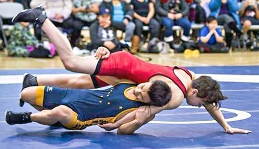 Eekeeluak Avalak of Cambridge Bay, seen during the Nunavut Wrestling Championships in Pangnirtung in January, won himself a silver medal in the boys U17 55-kg weight class at the U17/U19 Canadian Wrestling Championships in Fredericton, N.B., on Saturday. photo courtesy of David Kilabuk