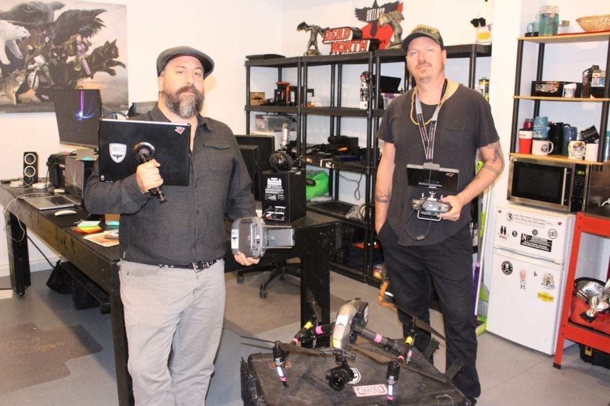 Pablo Saravanja, left, and Jay Bulckaert with their Inspire 2 drone they use for their media production company Aerials North. Bulckaert is the certified pilot who operates the drone while Saravanja works the camera.