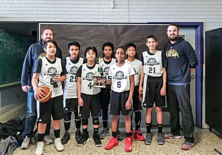 The DT Electric Futures U13 boys squad earned themselves second place at the IHG Easter Classic Basketball Tournament in Edmonton this past Sunday. They are from left, coach Mike Callas, Kyle McCallister, Aldon Gavina, Jozuard Mercado, Francesco Stefanos, Jonathan Aine, Jericho Jimenez, Jacob Mitchener and coach Cole Marshall. photo courtesy of Cole Marshall