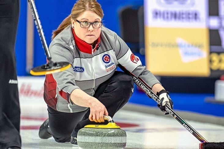 Kerry Galusha, seen during the Scotties Tournament of Hearts this past February, was back out on the road with her rink of Sarah Koltun, Shona Barbour and Jo Ann Rizzo, the team's new second, to play in the StuSells Oakville Tankard in Oakville, Ont., which wrapped up this past Sunday. Andrew Klaver/Curling Canada photo