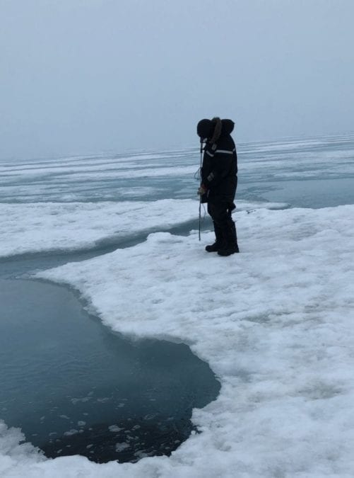 2406 Thomas Porter waits for a seal to pop up during the Gjoa Haven seal derby June 14-16. Abby Puqiqnak photo