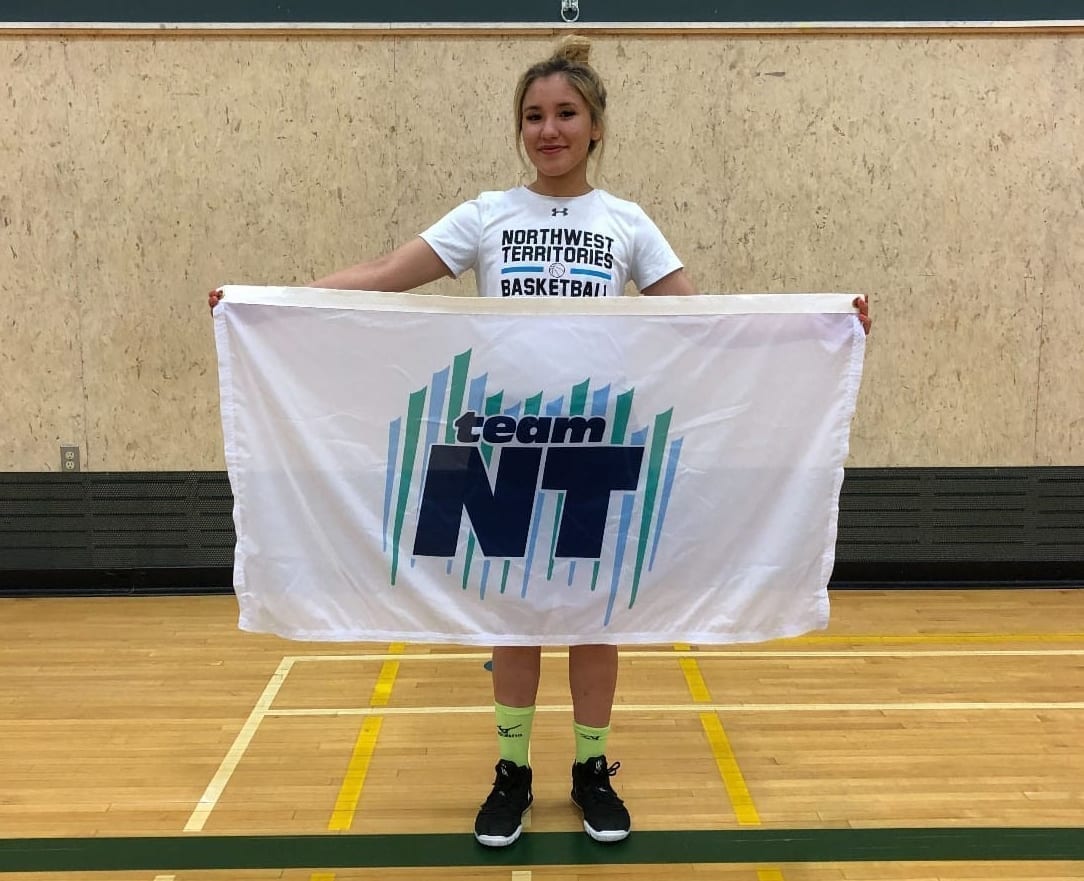 Naomi Yukon was chosen to be the flag bearer for Team NT at the Western Canada Summer Games opening ceremony this evening in Swift Current, Sask. photo courtesy of Aaron Wells