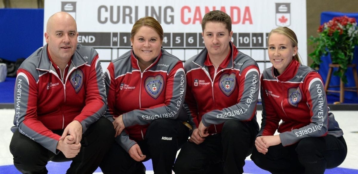 The 2020 mixed curling squad of Jamie Koe, left, Kerry Galusha, David Aho and Megan Koehler have defied the odds of being the 16 th seed in ºÚÁϳԹÏÍø's Greatest Of All Time competition to advance to the final. They defeated the 2018-2019 Team Galusha line-up in their semifinal match-up. Valerie Simard/Curling Canada photo