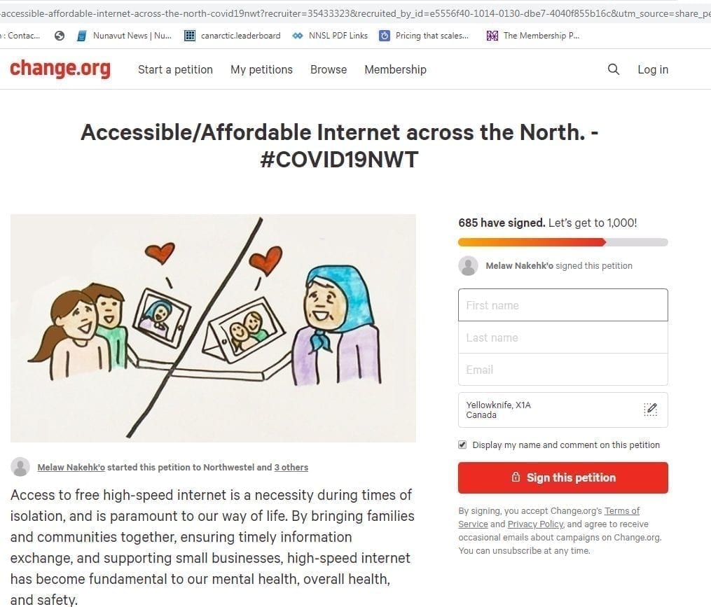 A petition on Change.org calling for affordable Internet in Northern Canada
