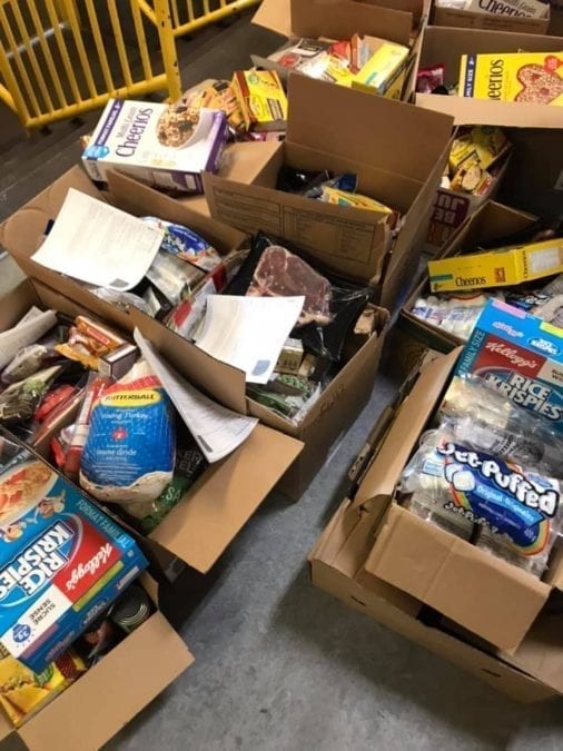 Some of the 43 food hampers that Mackenzie Mountain School in Norman Wells distributed to families so they could cook healthy meals. photo courtesy of Mackenzie Mountain School