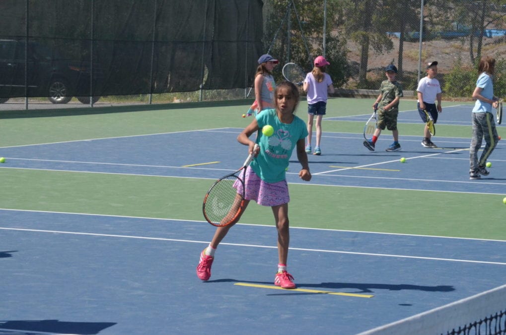 Araliya Fox steps into a forehand return during an accuracy drill during a junior high performance camp run by Tennis NWT at the Yellowknife Tennis Club on Tuesday. James McCarthy/NNSL photo