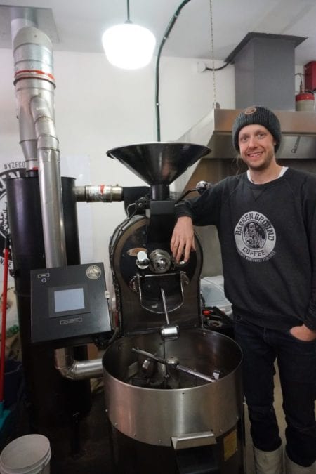 The five-kilogram roaster at Barren Ground Coffee can roast about 30-40 pounds of beans in an hour, and the new roaster that has been ordered will be able to roast at least 100 pounds per hour, said company owner Eric Binion. Natalie Pressman/NNSL photo