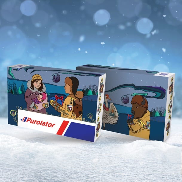 The Fort Smith-inspired art of Melanie Jewell is displayed on Purolator's post boxes, part of its Holiday Box Collection that features the work of 13 artists from across Canada. photo courtesy of Purolator