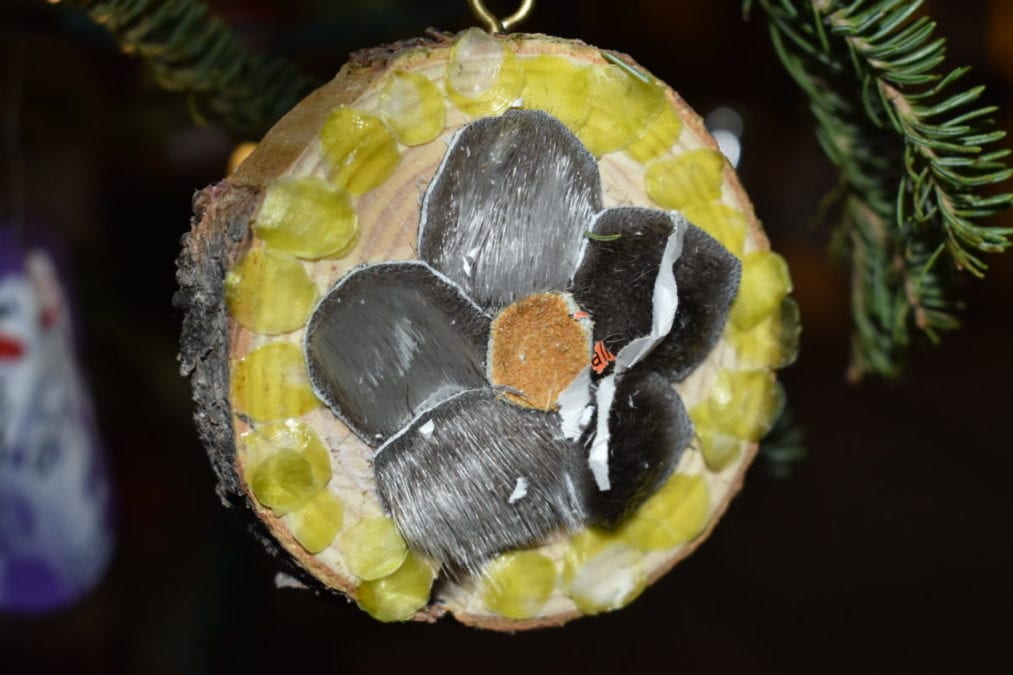 An ornament made by a student from École Boréale in Hay River was crafted with seal fur and fish scales. Blair McBride/ϳԹ photo