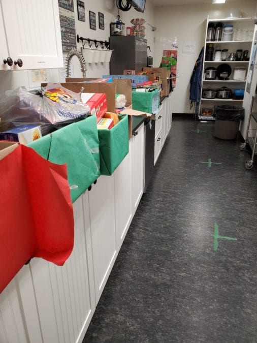 Some of the hundreds of food items donated by Range Lake North school sit in the kitchen of Hope's Haven after they were dropped off by teachers on Tuesday. photo courtesy of Hope's Haven