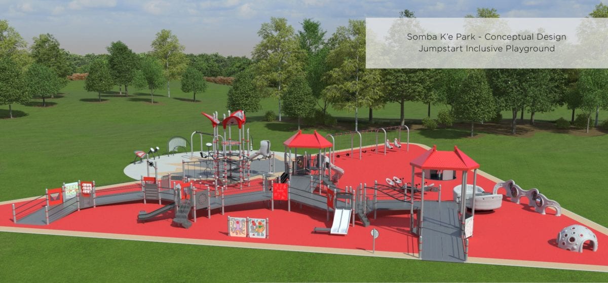 A conceptual design shows the layout of the planned Jumpstart Playground to be built in Somba K'e Park in Yellowknife. Ground for the project is scheduled to be broken in 2021. City of Yellowknife image