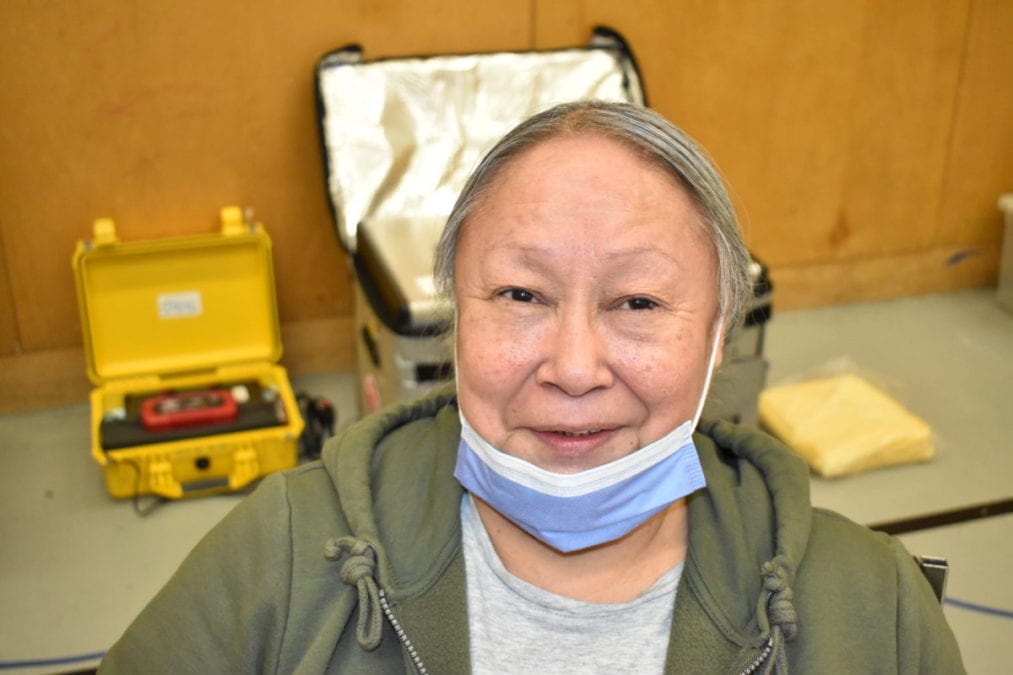 "I like interpreting for my people. I learn more wording along the way too," said Wiilideh interpreter Lena Drygeese at the vaccination clinic. Blair McBride/NNSL photo