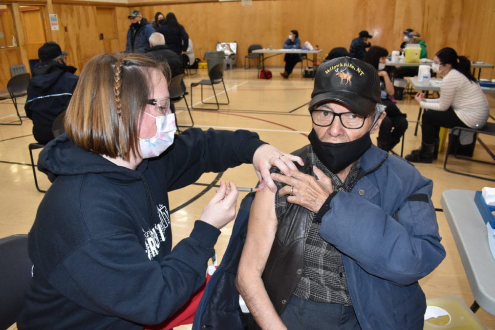 Shona Campbell, left, gives a jab to Michael Francis. Blair McBride/NNSL photo