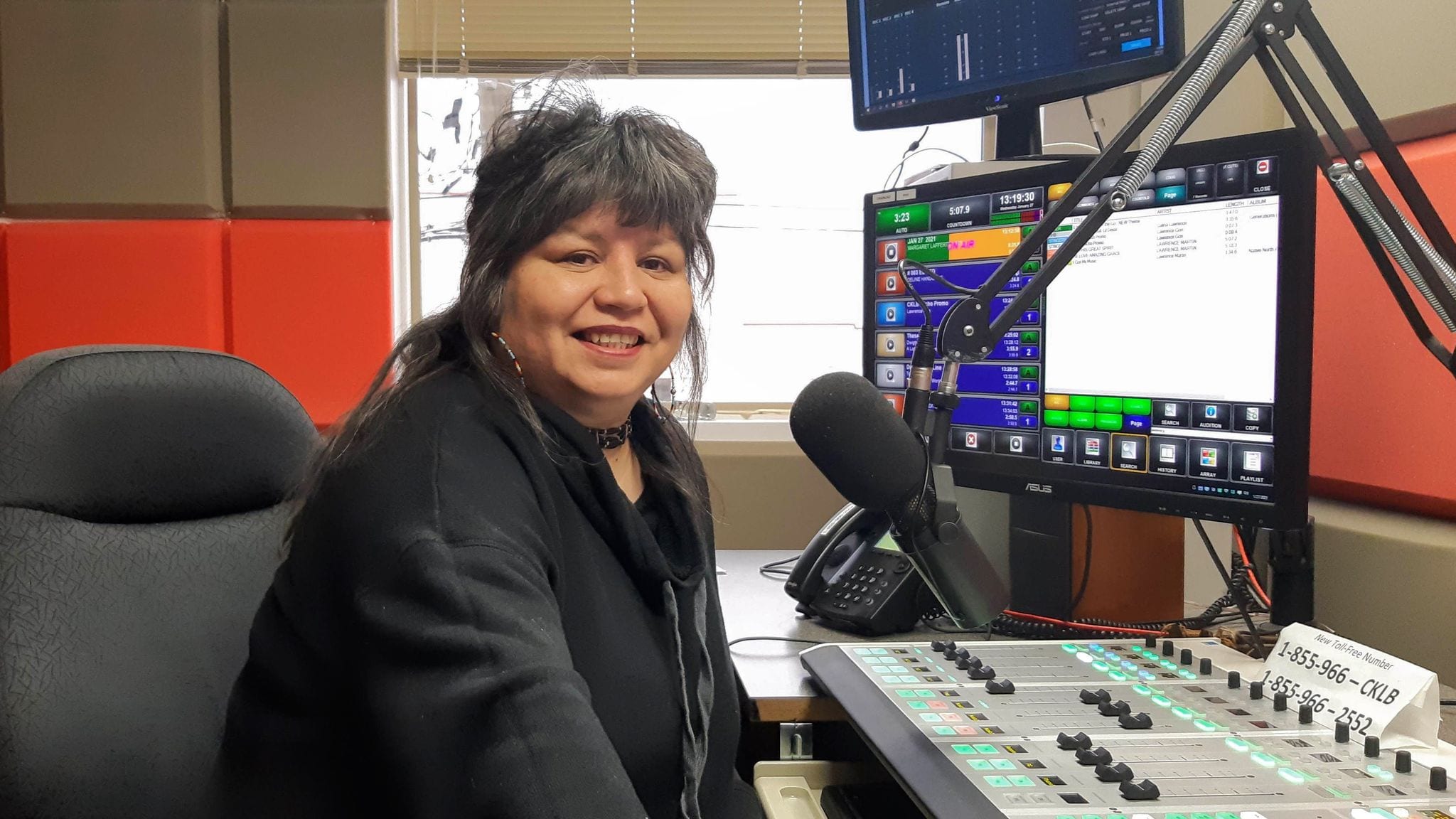 Myra Conrad, host of the Saturday Request Show on CKLB aired the dozens of supportive messages from listeners for the 'Dear Fort Liard' campaign that ran primarily on Jan. 23, though the station will accept messages for the campaign until Jan. 30. photo courtesy of CKLB