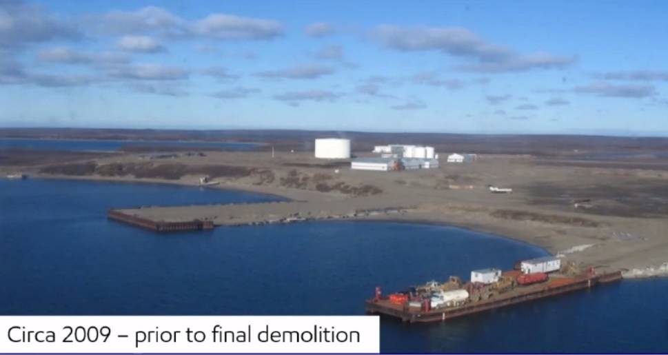 At left: Tuk Base in 2009 before the buildings were demolished. Esso聮s lease on the land expires in 2024 and the company is racing to ensure the land is as close to its original state as possible. At right: Tuktoyaktuk taken during a fly-over in the 1970s when Imperial Oil聮s activity at Tuk Base was at its peak.