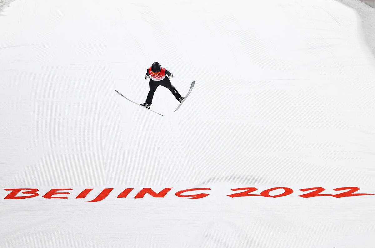 Alexandria Loutitt takes to the air in Beijing during the 2022 Winter Olympics, where she flew 90 metres to win a bronze medal for Canada. Photo courtesy of Alexandria Loutitt