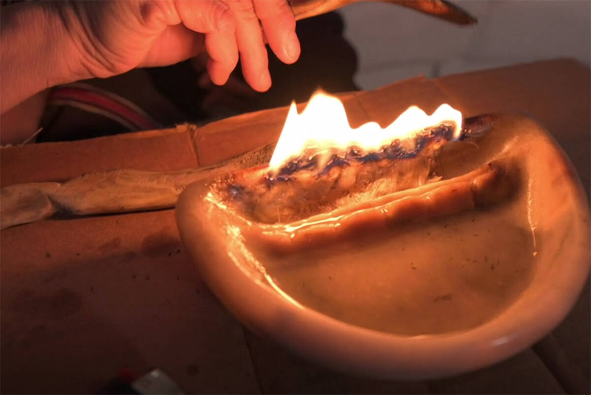 A traditional Qulliq Lighting ceremony by Julia Ogina opened the ceremonies. Screenshot courtesy of Arctic Inspiration Prize