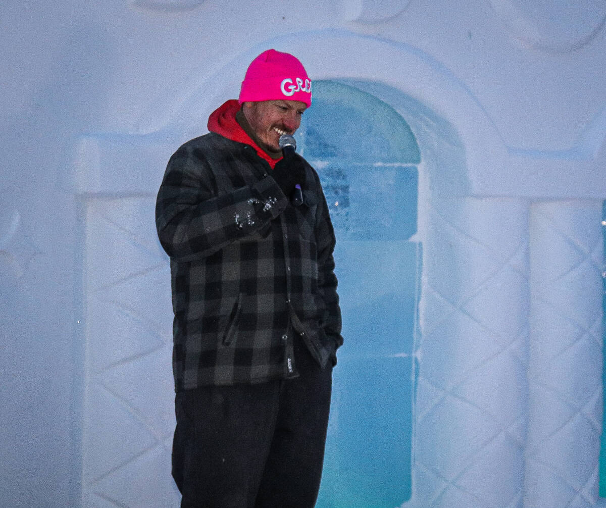 Jay Bulckaert helping to warm up the crowd with some suggestive humour. Ethan Butterfield/NNSL photo