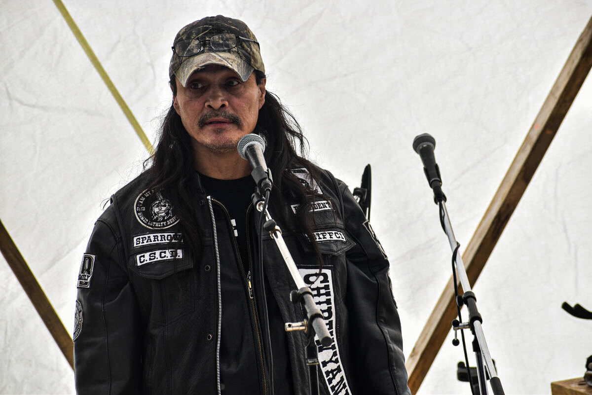 Michael Fatt offered some words during the peaceful rally, joining through his 50-plus years of life experience as a means of telling those in attendance the difficulties that Indigenous peoples endure. Ethan Butterfield/NNSL photo