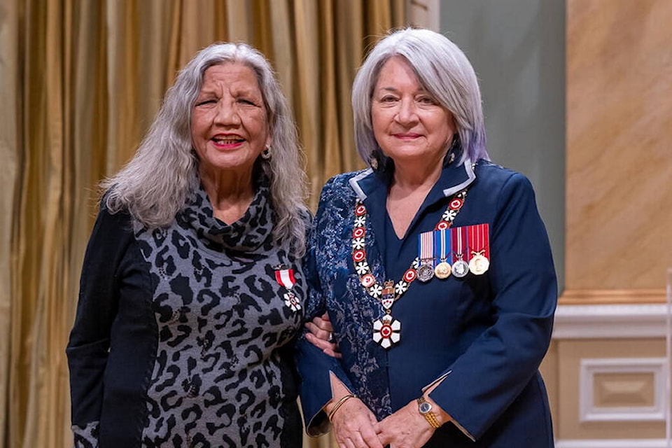 Gail Cyr, left, stands alongside Governor General Mary Simon as Cyr is presented the Order of Canada. Gail made Yellowknife and the North a better place, writes columnist Nancy Vail. Photo courtesy of the Office of the Governor General