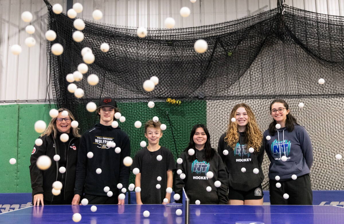 Its all about table tennis for Sarah Gallsworthy, Griffin Jones, Nate Harris, Kamilah Gohil, Ellie Loutitt and Emilia Cabrera during practices leading up to the Arctic and Canada Winter Games. Photo courtesy of Thorsten Gohl