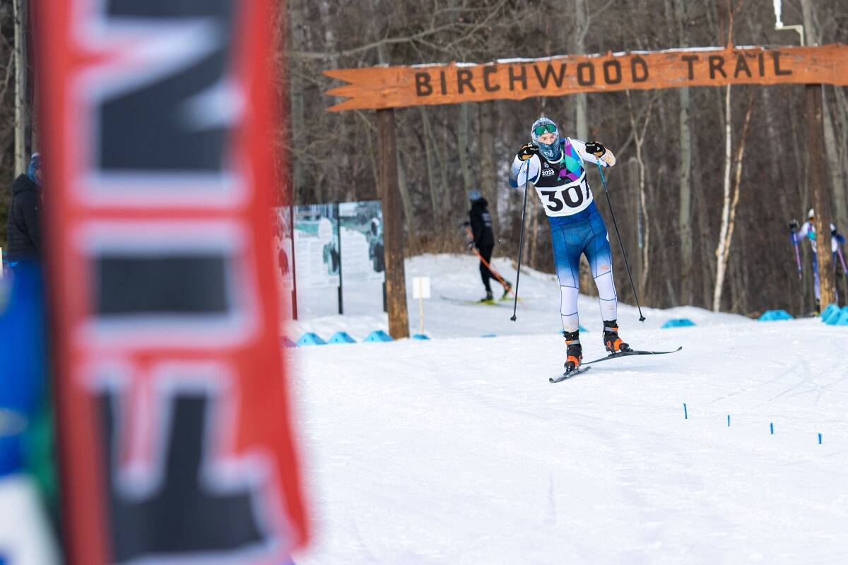 Morgan Young comes down the straightaway in the grandstand area of the cross-country skiing venue during action on Monday. Photo courtesy of Team NT