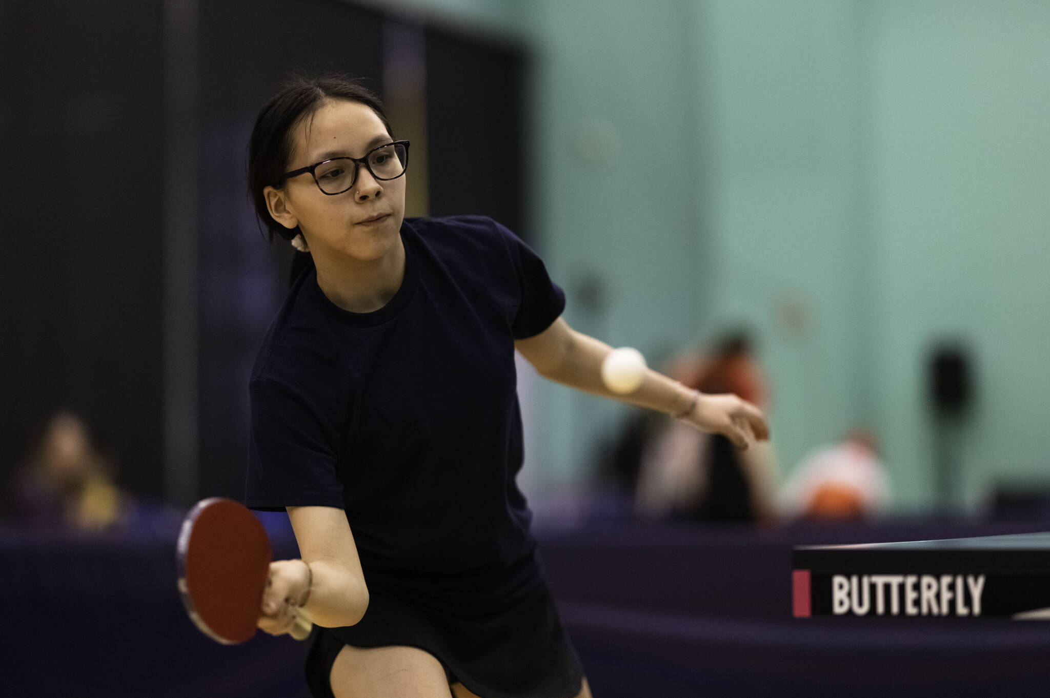 Ava Ahegona puts her skills on display for Team Nunavut in the table tennis tournament. Stewart Burnett/ϳԹ photo