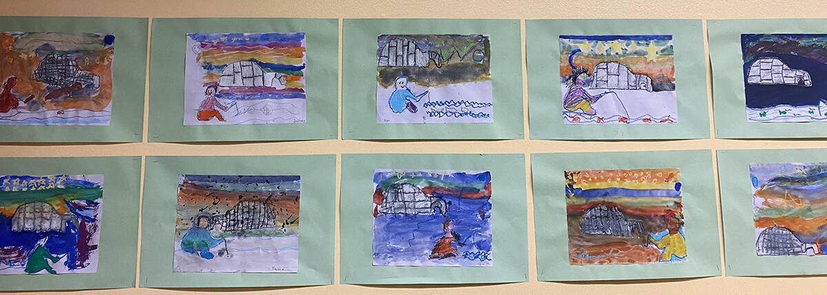 Water paint igloos by Mangilaluk School Grade 2 class. Send your artwork to Inuvik Drum and we聮ll showcase it in this space in a future edition. Photo courtesy of Beaufort Delta District Education Council