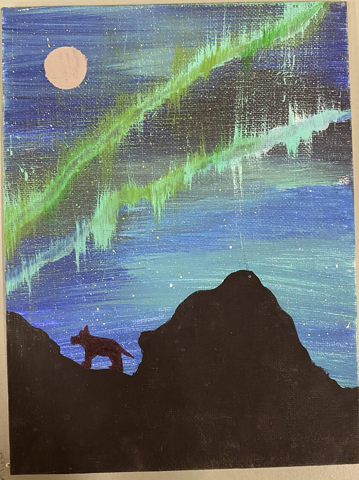 Northern Lights on Canvas, by Chassidy Kasook, Grade 6 Mangilaluk School. Send your artwork to Inuvik Drum and we聮ll showcase it in this space in a future edition. Photo courtesy of Beaufort Delta District Education Council