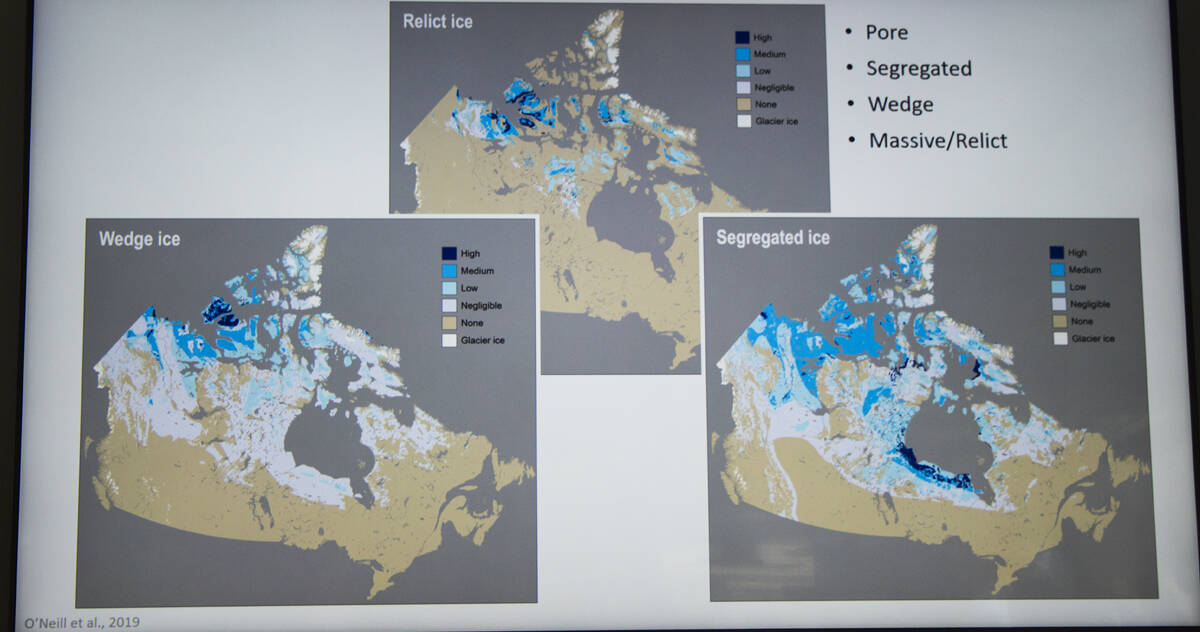 Maps detailing the locations of different types of permafrost across Canada. Eric Bowling/ϳԹ photo