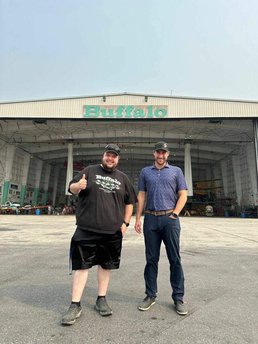 Mikey McBryan, general manager of Buffalo Airways, and Sandy Macpherson, the airlines manager of business development, are eagerly anticipating the arrival of the new plane. Kaicheng Xin/NNSL photo