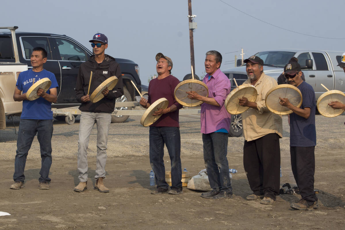 The Fort Good Hope drummers welcome the athletes into port. Eric Bowling/NNSL photo